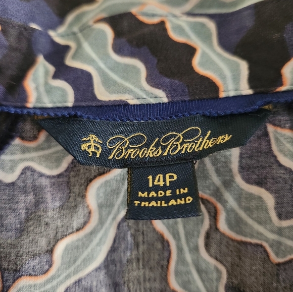 Brooks Brothers by Zac Posen Navy Leaf Print Midi Shirt Dress Size 14P - Picture 3 of 10